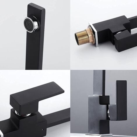 Grifo de Cocina Mezclador Grifo de Cocina Cuadrado con Caño Alto - Grifo Mezclador para Fregadero de Cocina - Latón (Negro) Ulisme