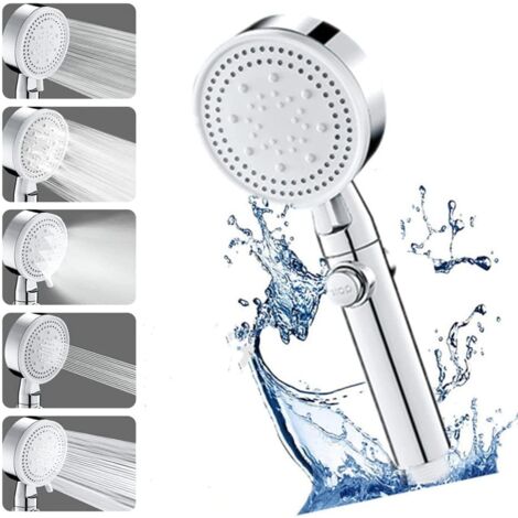 Alcachofa de ducha de alta presión con ahorro de agua, 5 tipos de rociado, adecuado para baño y spa, alcachofa de ducha antical, alcachofa de ducha de alta presión, alcachofa de ducha de masaje (plata
