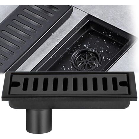 Desagüe de piso rectangular, desagüe de piso de acero inoxidable negro 20x10 cm Desagüe de piso de ducha con filtro doble Adecuado para cocina Balcón Inodoro Drenaje de baño