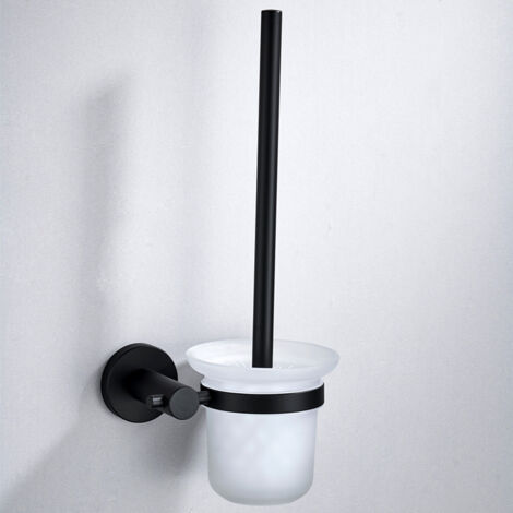 Escobillero de pared con soporte, vidrio esmerilado/negro mate