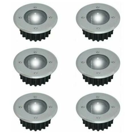 Ulisem Juego de 6 focos LED solares empotrables en el suelo - Redondo - Diámetro: 85 mm - Exterior resistente a la base - Frontal de acero inoxidable - 6 lámparas solares
