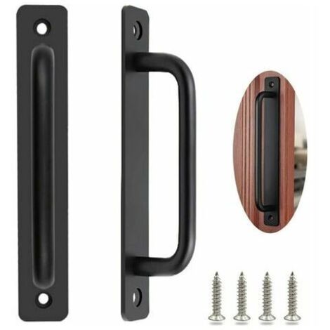 Ulisem Manija de puerta corredera, paquete de 2 manijas de puerta de granero resistentes, manija de puerta corrediza, manija de puerta exterior, manijas de puerta interior exterior con tornillos, negr