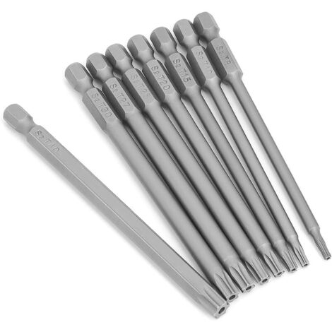 Ulisem Juego de puntas de destornillador Torx largas de 8 piezas, cabeza de estrella magnética de 1/4 ", juego de herramientas eléctricas Torx de 6 puntos de largo de 100 mm (8 piezas de 100 mm) (1/4)