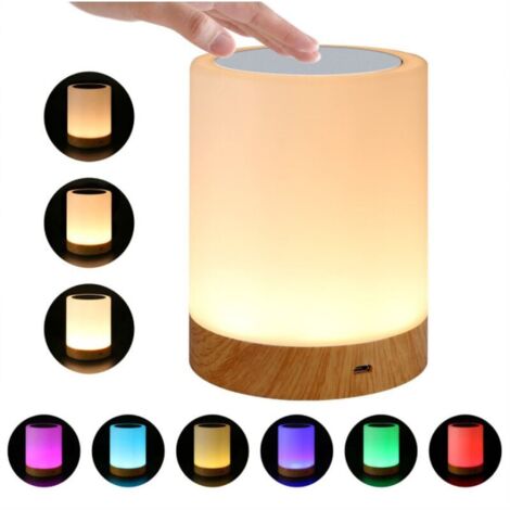 Lámpara de noche LED colorida, luz nocturna táctil con colores cambiantes, lámpara de mesa recargable con luz blanca cálida (1/4)