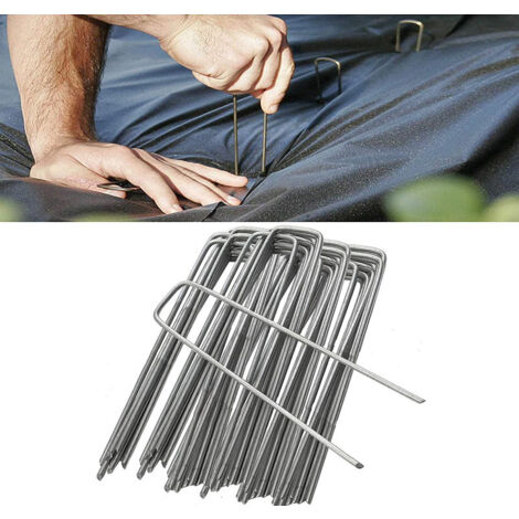 Piquetas de fijación, piquetas para camping, 20 piezas, acero (150 x 40 x 3 mm), para jardín, mantillo y césped artificial