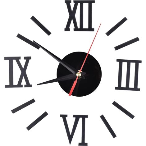 Reloj de pared de diseño moderno negro autoadhesivo, reloj silencioso 3D, reloj redondo pequeño para ensamblar, para sala de estar, dormitorio, oficina (1/5)