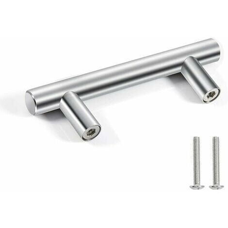10 manijas de acero inoxidable para puertas: manijas para muebles, manijas para armarios con tornillos, color plateado, distancia entre centros de 64 mm (1/5)