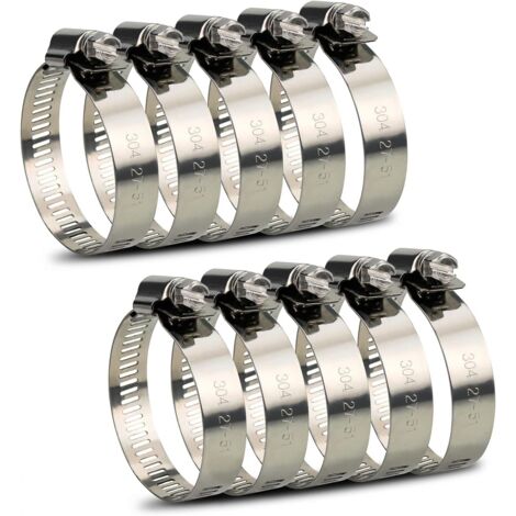 YMYNY Abrazadera de manguera ajustable de 27-51 mm, gama de acero inoxidable 304, abrazaderas de tubería variadas, clips para tuberías de agua familiares, gas doméstico, tubo de automóvil, grifo, 10 p
