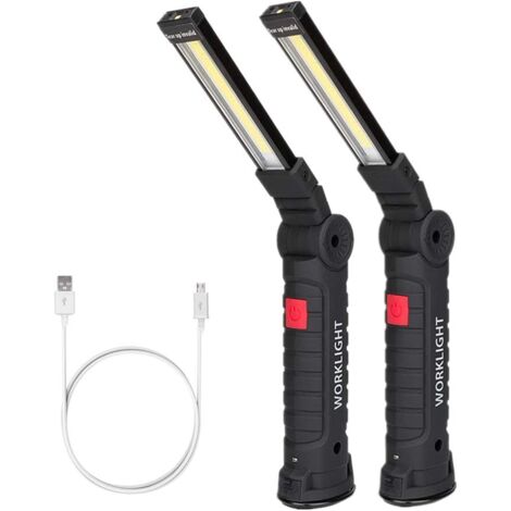 Luz de trabajo LED, luces de trabajo recargables COB con base magnética, rotación de 360 grados y 5 modos, lámpara de inspección con linterna para reparación de automóviles, uso doméstico y al aire li (1/5)