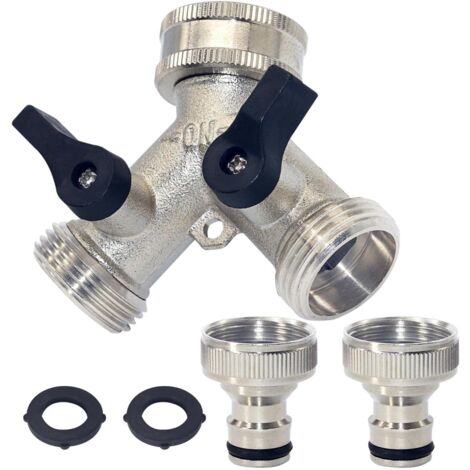 Distribuidor en Y de 2 vías, divisor en Y de 2 vías para mangueras con 2 adaptadores de conexión de manguera de 3/4" (1/5)