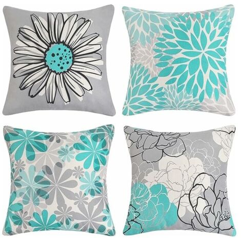 Juego de 4 fundas de cojín para exteriores, fundas de almohada de lino impermeables con diseño de girasol para decoración de patio, jardín, sala de estar, dormitorio (40 x 40 cm, amarillo)
