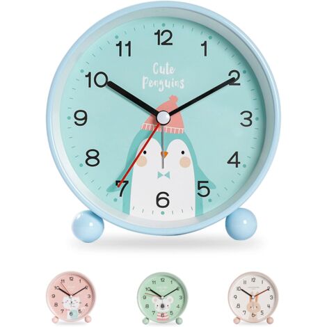Despertador para niños y niñas, despertador educativo para niños, día y noche, fácil de configurar y funciona con pilas, luz nocturna, despertador de viaje silencioso que no hace tictac (pingüino) (1/5)