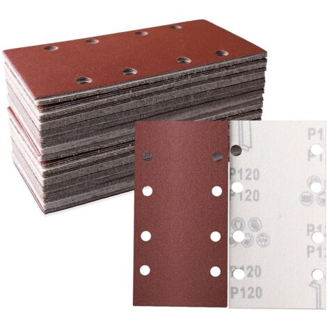 YMYNY 30 hojas de lijado de 93 x 185 mm - Papel de lija cuadrado con 8 agujeros con gancho y bucle - Grano 120 - Ideal para lijar, pulir y eliminar óxido - Adecuado para (1/5)