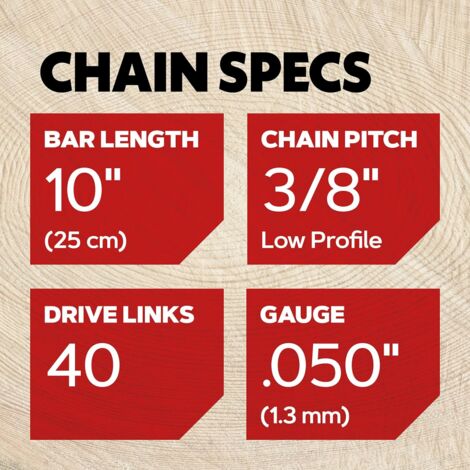 Cadenas para podadoras de pértiga, paquete de 3, para barra de 10" (25 cm), 40 eslabones de transmisión, retroceso bajo, compatibles con Black & Decker, Ryobi, Ferrex, Primaster y otros