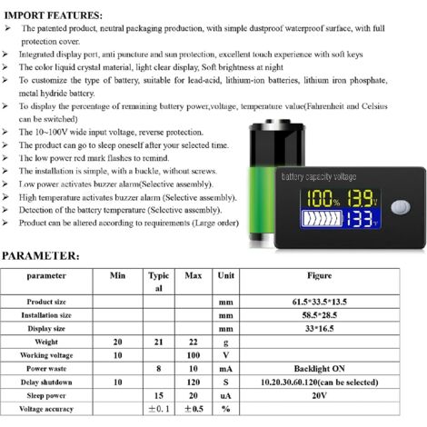 Probador De Batería De Coche De 12/24V, Probador De Voltaje Multilingüe