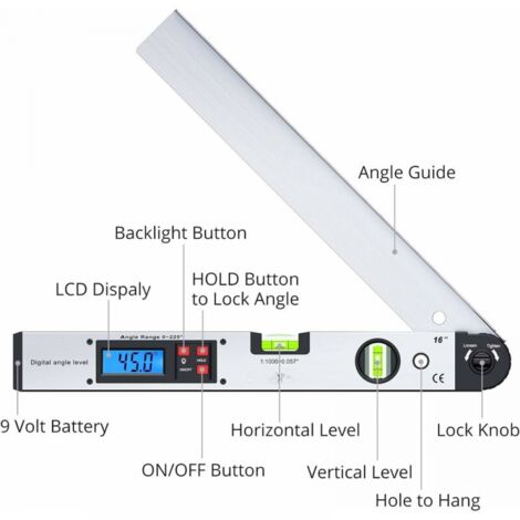 Goniometro Digitale 6 Pollici Con Display LCD - Righello In Acciaio Pieghevole, Misura Angoli 360°, Per Falegnameria - 7