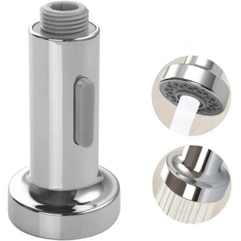 YMYNY - Grifo mezclador para fregadero de cocina con cabezal de ducha y 2 funciones, con presión hacia abajo, accesorio universal para grifo de cocina (plateado) (1/5)