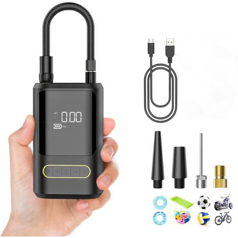 Mini bomba de aire eléctrica de 6000 mAh, compresor de aire portátil, inflador de neumáticos inalámbrico de 150 PSI con pantalla LCD digital, bomba de aire recargable para automóvil, bicicleta, motoci (1/5)