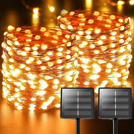 Crediri - Guirnalda de luces solares para exteriores (2 unidades, 480 LED, 52 m, 170 pies), color azul, para porche, jardín, impermeable, con cable de cobre y luz estrellada para patio