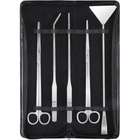 Kit de paisajismo acuático 5 en 1 Crediri para acuario, de acero inoxidable, para pecera, plantas acuáticas, pinzas, tijeras, espátula (1/5)
