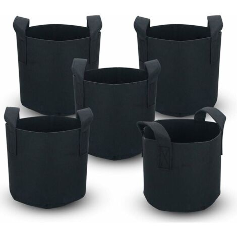 Crediri - Paquete de 5 bolsas de siembra no tejidas, 20 litros - 5 galones, 25 x 30 cm, con asas, para jardín, invernadero, etc. - bolsas de siembra