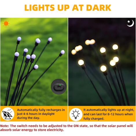 10 Luces Solares De Jardín Tipo Luciérnaga | Bolas De Cristal Que Se Mueven Con El Viento | Decoración Exterior