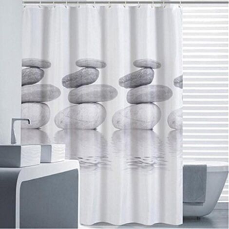 Cortina de ducha Crediri de 180 x 200 cm, color gris guijarro, textil, resistente al moho, impermeable, con 12 tubos de ducha. (1/5)
