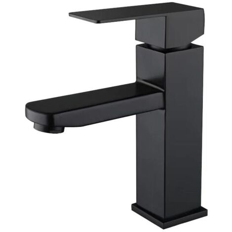 Grifo mezclador para lavabo de acero inoxidable 304 negro, grifo ajustable para agua caliente y fría. (1/5)