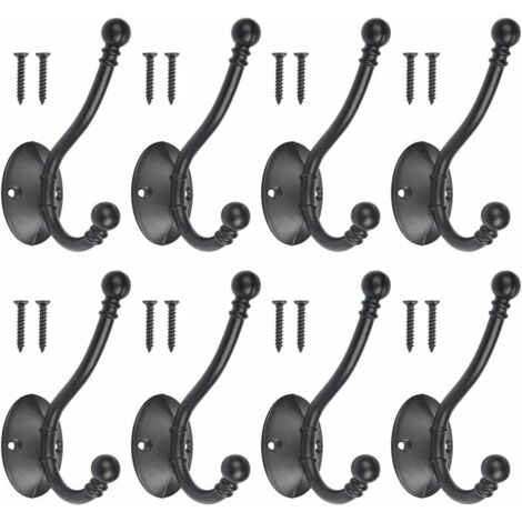 Juego de 8 percheros vintage de metal negro con 16 tornillos. Perchero de pared con tornillos individuales para baño, cocina y puerta. Negro. (1/5)