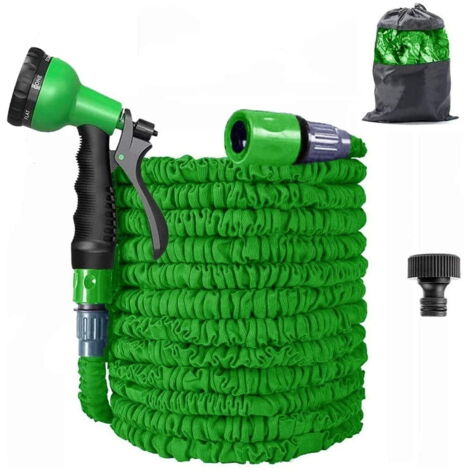Manguera de jardín extensible Crediri de 15 m, flexible, antitorsiones, triple núcleo de látex con boquilla de 8 funciones, tela extra resistente para limpieza de jardín y exterior (verde)