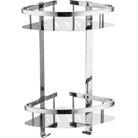 Cesta de ducha de acero inoxidable exclusiva de Crediri  Estante para bañera, estante de ducha, soporte de pared para estante de esquina (acero inoxidable, 2 niveles, gancho trasero)