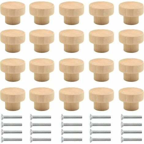 Crediri - 20 pomos de madera para muebles, armarios, cajones, armarios, cajones, tocadores y muebles (con tornillos, 35 mm)