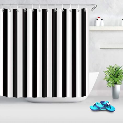 Cortina de ducha de rayas blancas y negras Crediri, tela de poliéster impermeable, 180 x 200 cm, decoración de baño sencilla y elegante, ganchos incluidos