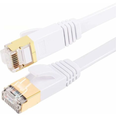Cable Ethernet Cat7 de 30 m, categoría 7, plano, RJ45, alta velocidad, 10 Gbps, para Xbox, PS4, módem, router, switch, PC y TV Box, blanco (3 m)