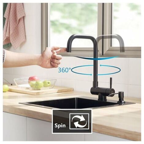 Grifo de cocina extraíble Crediri, negro, con 2 boquillas a elegir, para debajo de la ventana, mezclador con caño giratorio de 360°, para fregadero extraíble frente a la ventana (negro) (1/5)
