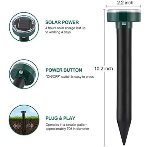 Ahuyentador De Topos Solar 4 Unidades | Repelente Ultrasónico, Impermeable IP65, Frecuencia Variable Para Jardín Y Huerto Repelente Topos Ahuyentador De Topos Solar 4 Unidades | Repelente Ultrasónico, Impermeable IP65, Frecuencia Variable Para Jardín Y Huerto Repelente Topos