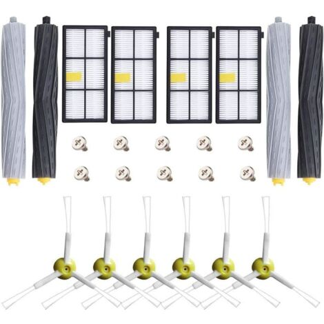Kit de accesorios de repuesto Crediri para iRobot Roomba 800 900 805 850 851 860 865 866 870 871 880 885 890 891 896 960 966 980 Robot Aspirador + 4 Rodillos + 4 Filtros HEPA + 6 Cepillos Laterales + (1/5)
