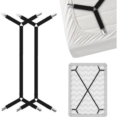 Liguero para sábanas YMYNY - Tiras cruzadas para sujetar sábanas - Negro (2 tiras) (1/4)