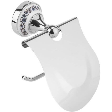 Portarrollos de papel higiénico clásico YMYNY para baño con diseño de porcelana azul y blanca, resistente al agua y montado en la pared frontal. (1/5)
