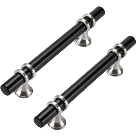 YMYNY - Paquete de 10 tiradores para armarios de cocina y muebles (96 mm), de acero inoxidable, color negro, para puertas y armarios de cocina, en plata y negro.