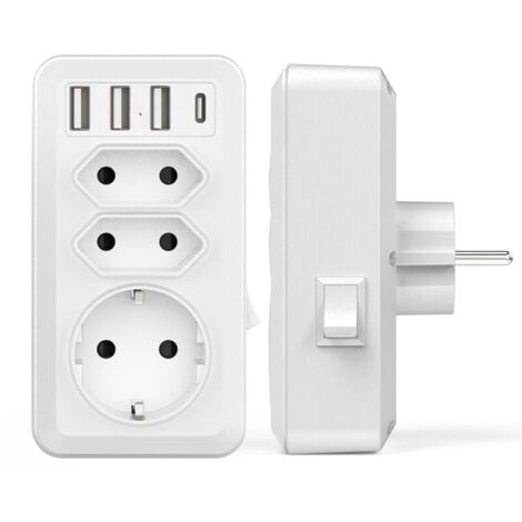 Regleta de enchufes USB YMYNY, 7 en 1, con cargador de pared USB y 3 salidas de CA (16 A, 3800 W), 3 puertos USB de 5 V/3,4 A y 1 puerto tipo C, compatible con teléfono, oficina, hogar y viajes. (1/4)