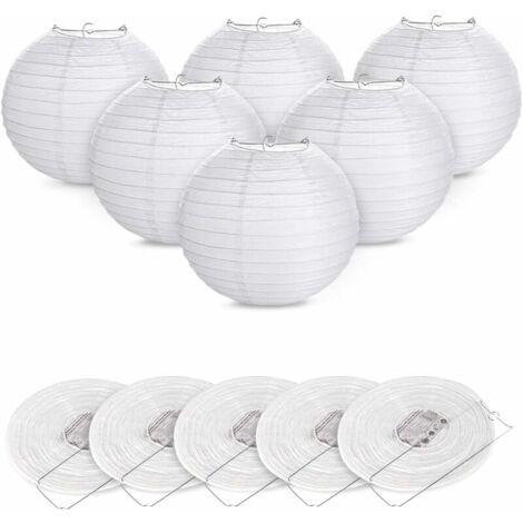 YMYNY - 12 pantallas de papel para farolillos de papel con forma de bola blanca para decoración de fiestas en iglesias y jardines (blancas)