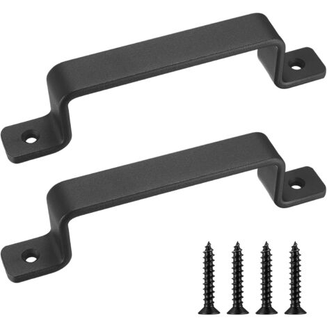 Manijas de puerta resistentes de hierro fundido vintage YMYNY, juego de 2, color negro, ideales para exteriores, garajes, gabinetes e interiores. (1/5)