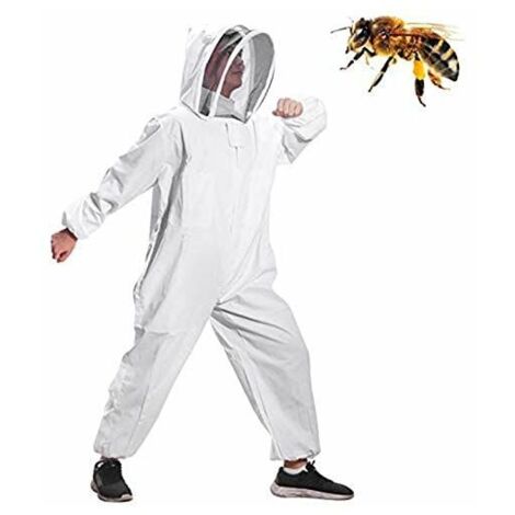 Traje de apicultura de cuerpo entero YMYNY, ropa con capucha y velo, abrigo protector antiavispas (L)