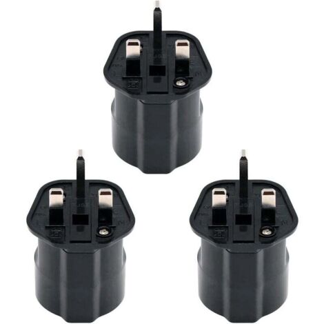 Adaptador UlisemEU a Reino Unido/Hong Kong/Singapur/EAU/KSA con fusible de 13 A y obturador de seguridad, enchufe europeo de 2 pines (DE/FR/IT/ES) a Reino Unido de 3 pines (3 unidades, negro) (1/4)