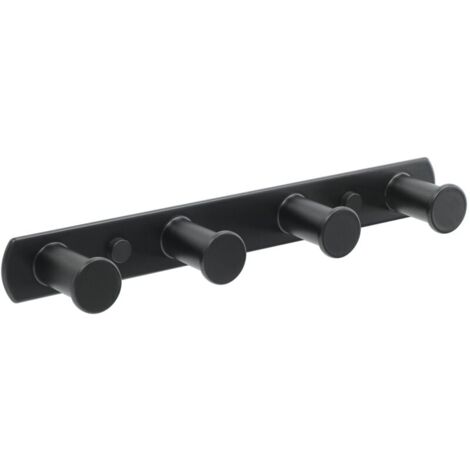 YMYNY Perchero de pared con ganchos para toallas, con tornillos, para baño y cocina, acabado en acero inoxidable negro mate, cuatro ganchos (1/4)