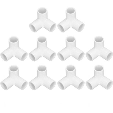 Ulisem - 10 conectores de tubería de PVC de 3 vías, codos de 3 vías, conectores de tubería de PVC, tes de ángulo recto de plástico, conector de esquina, diámetro interior de 20 mm (blanco)
