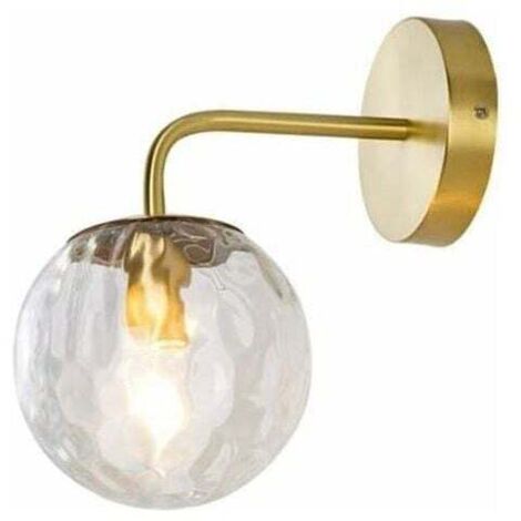 Aplique de pared Ulisem para salón y entrada – Aplique de pared moderno de cristal con pantalla esférica de metal y latón, aplique de pared sencillo para salón, dormitorio, pasillo, restaurante,