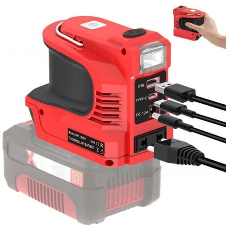 Compatible con inversor de batería Einhell de 18 V, 220 V, 220-230 W, generador portátil, adaptador de cargador con puertos USB, tipo C y enchufe de CA. (1/4)