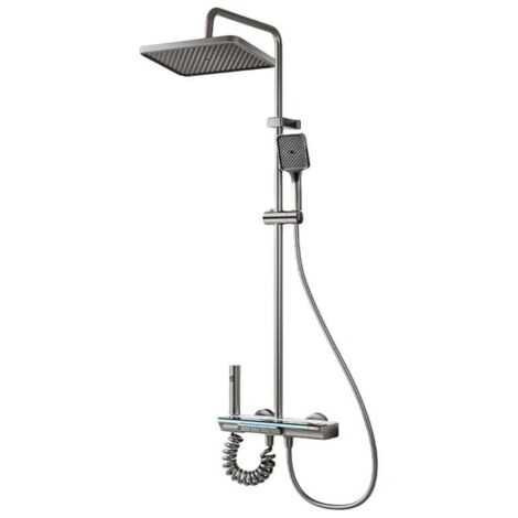 Columna de ducha Ulisem gris - Columna de ducha de altura ajustable con 4 modos, cabezal de ducha, chorro, grifo, cabezal de ducha (1/4)